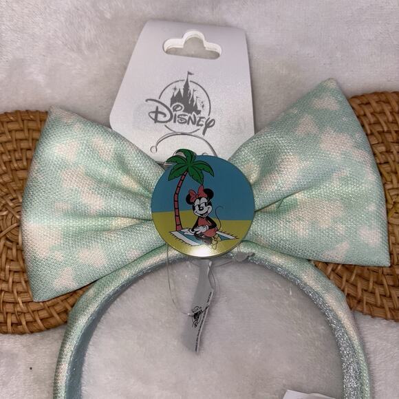 2024 Disney Parks Minnie Mouse Tropical Summer Rattan Ears Headband NWT - Picture 2 of 5